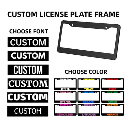 Custom License Plate Frame – 6 Font Styles, Heavy-Duty Weather-Resistant Car Tag Holder, Personalized Front & Rear License Plate Border