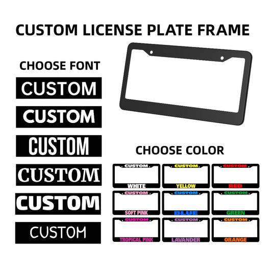 Custom License Plate Frame – 6 Font Styles, Heavy-Duty Weather-Resistant Car Tag Holder, Personalized Front & Rear License Plate Border
