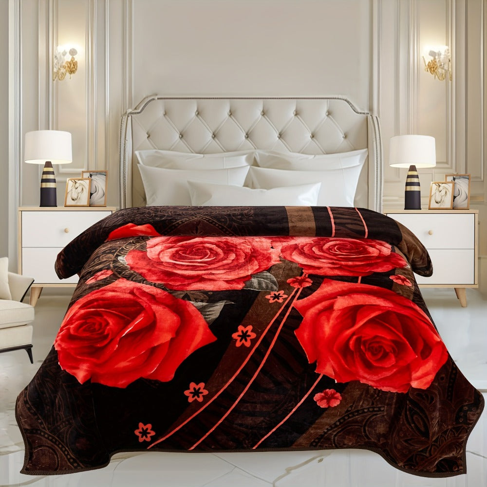 Reversible Plush Blanket 2-Ply 520GSM Milk Velvet - Queen King Size Blanket with Vibrant Animal & Floral Designs