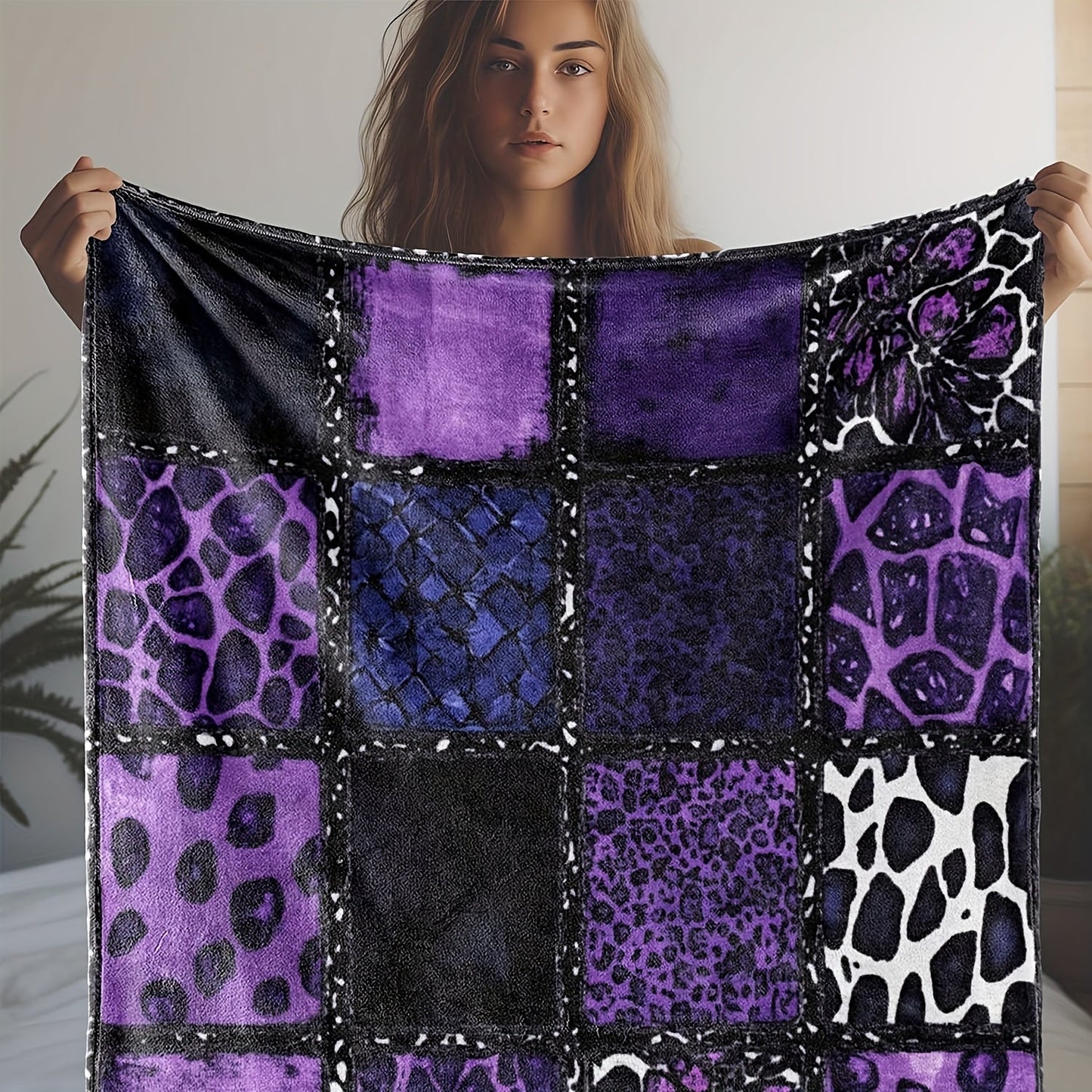 Purple Leopard Flannel Throw Blanket – Luxury Plush Soft Warm Cozy Blanket for Sofa Bed Car Camping Travel