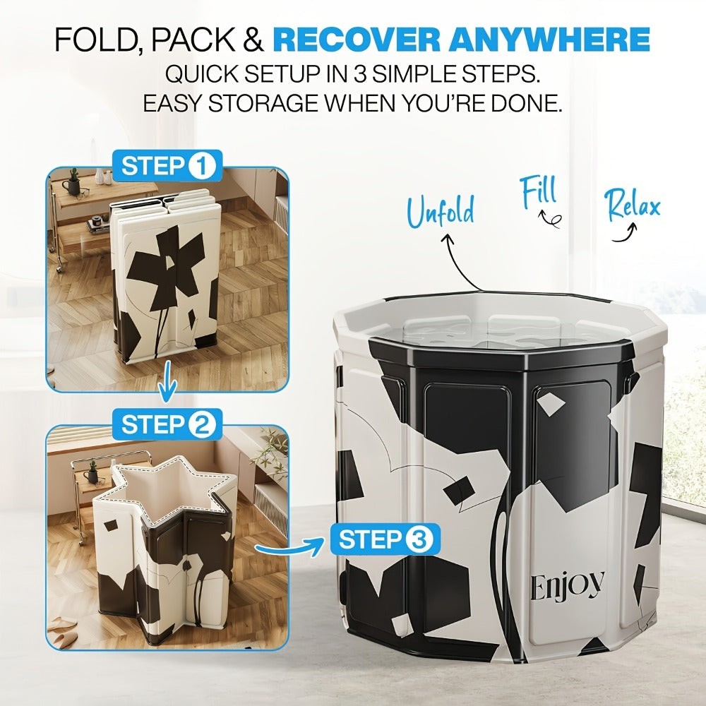 Foldable Soaking Tub for Adults, Portable Full Body Bath Barrel with Base, Collapsible Hot & Cold Soak Tub for Home Travel Small Spaces