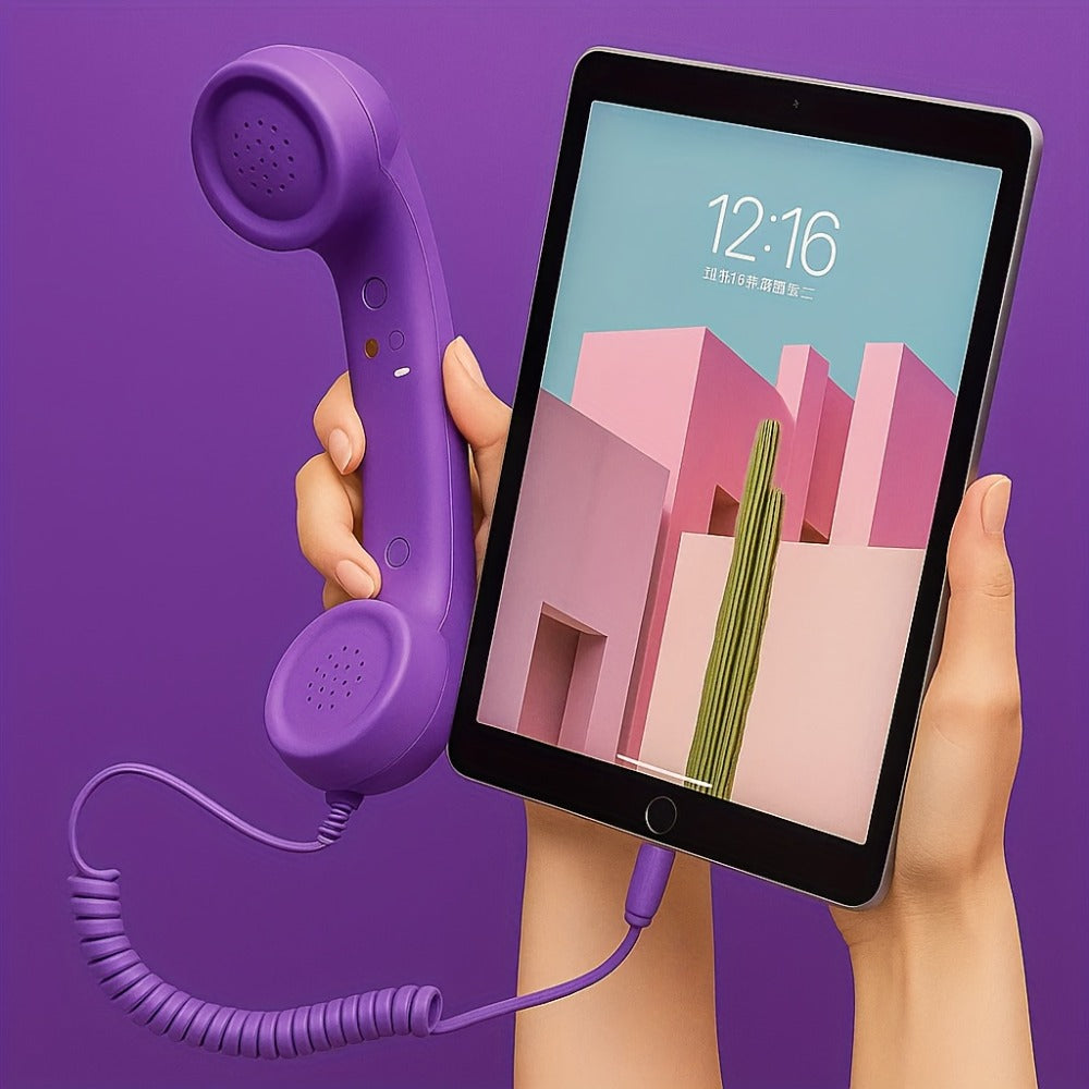 Retro Phone Handset for Smartphone Tablet & Computer, Hands-Free Calling, Volume Control, Clear Sound