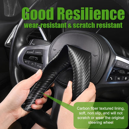 Carbon Fiber Steering Wheel Cover 3pcs – Anti-Skid Segmented Snap-On Protector, High-Grip ABS Resin, Universal Fit, Wood Grain Yellow