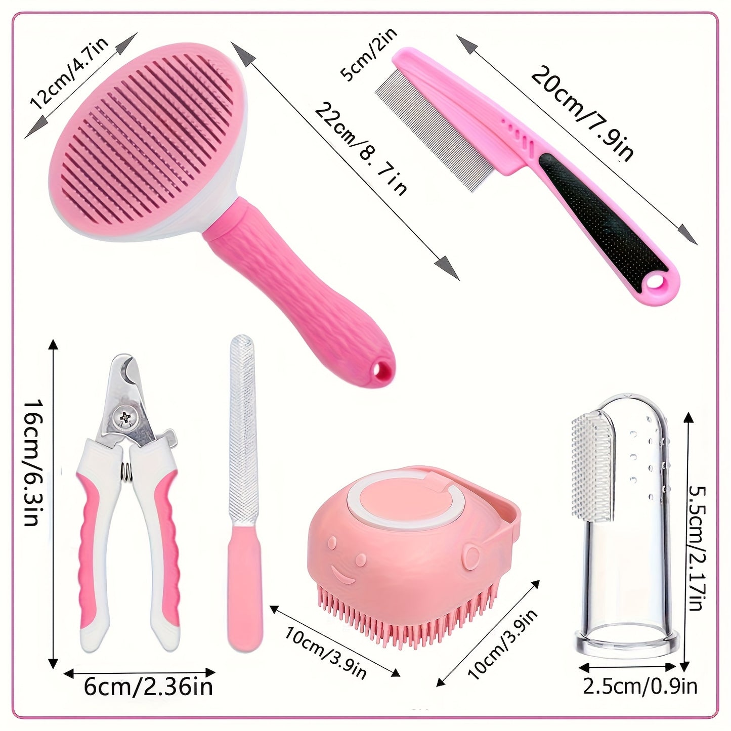 Cat & Dog Grooming Set 9-in-1 & 11-in-1 – Self-Cleaning Slicker Brush, Nail Clippers & File, Flea Comb, Shampoo Brush
