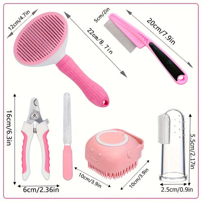Cat & Dog Grooming Set 9-in-1 & 11-in-1 – Self-Cleaning Slicker Brush, Nail Clippers & File, Flea Comb, Shampoo Brush