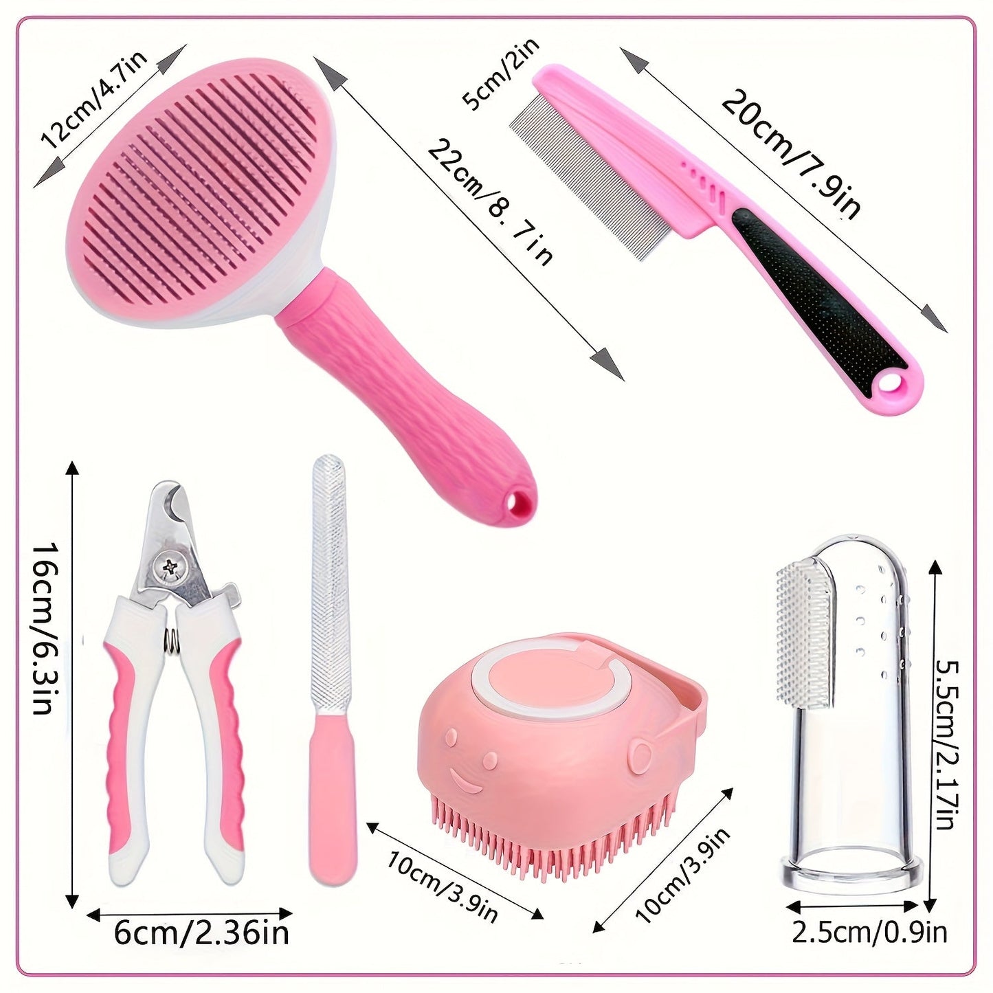Pet Grooming Tool Set with Brushes, Combs, Nail Tools and Pink or Blue 9-Piece or 11-Piece Options