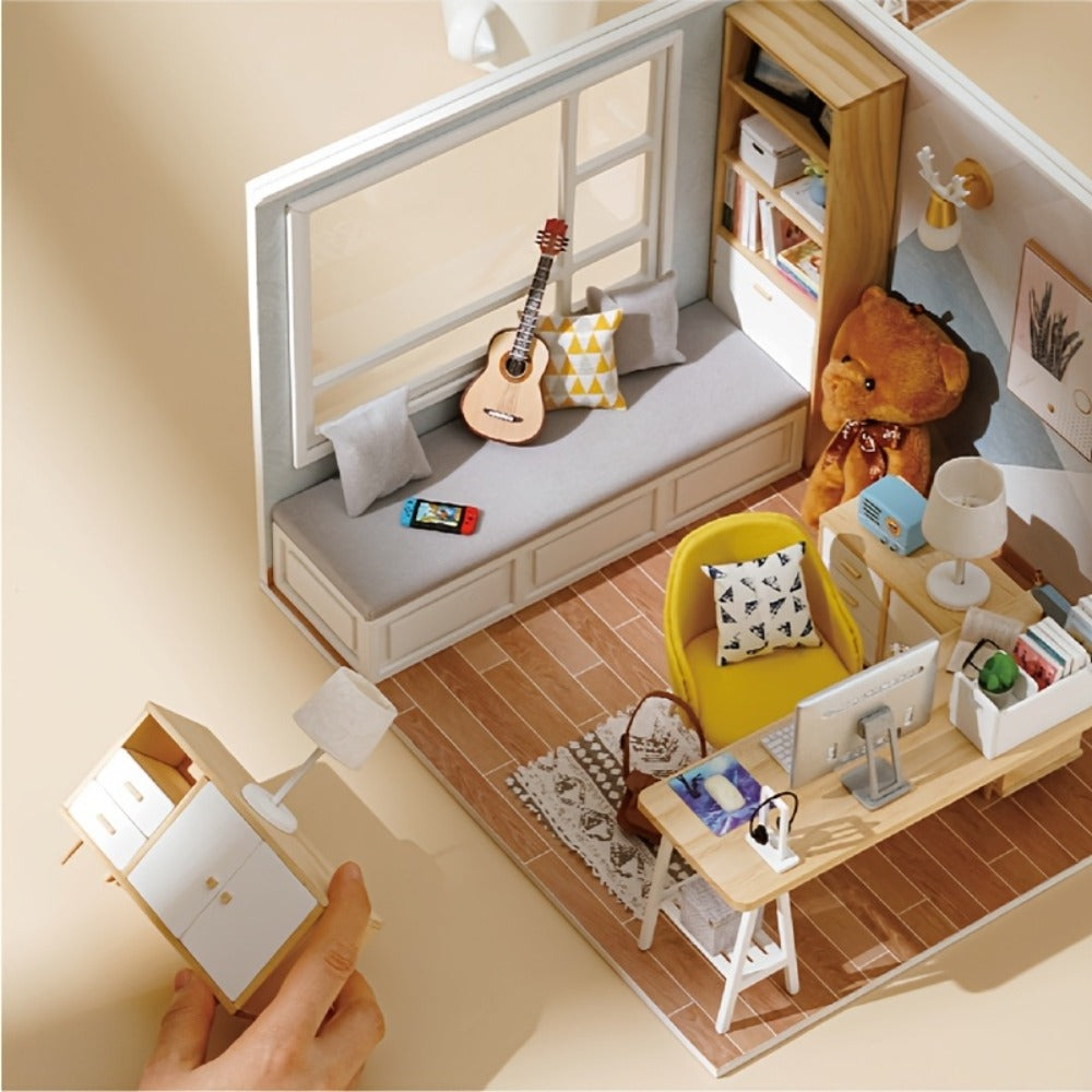 DIY Miniature House Kit Sunshine Study – Handmade Wooden Building Model Mini Collection Scene Home Decoration Shelf Display