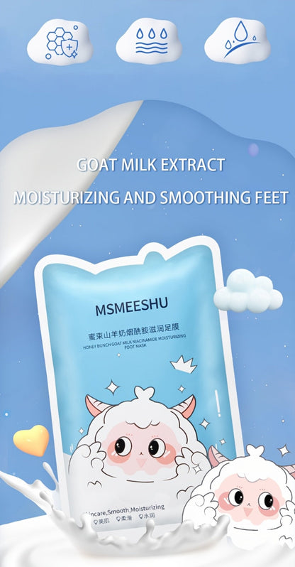 Moisturizing Foot Mask Socks with Goat Milk, Niacinamide & Ceramides – Exfoliating Cracked Heel Treatment