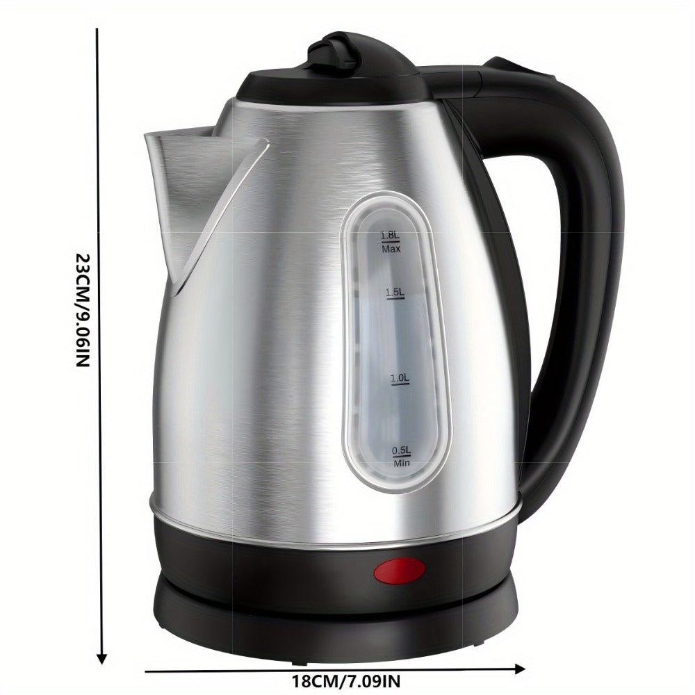 Electric Kettle 1.8L 1200W Stainless Steel with Water Window, Auto Shut-Off and Cordless Base