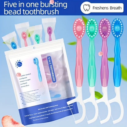 Disposable Toothbrush 24-Pack, Mini Beads No-Rinse Travel Toothbrush, Mixed Flavors, Portable Oral Care Kit for Outdoor Travel