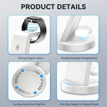 Wireless Charging Station, 3-in-1 Multi-Style Dock for iPhone, Samsung Galaxy, Apple Watch and AirPods
