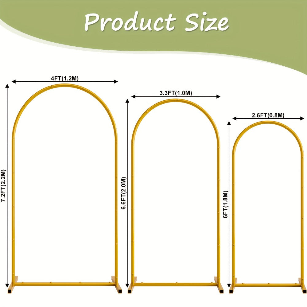 3-Pack Golden Metal Photo Backdrop Arch Set (7.2/6.6/6ft), Wedding Ceremony Party Frame for Birthday