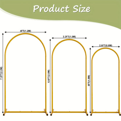 3-Pack Golden Metal Photo Backdrop Arch Set (7.2/6.6/6ft), Wedding Ceremony Party Frame for Birthday