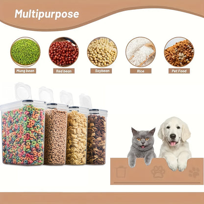 Airtight Pet Food Storage Containers 4-Pack BPA Free – 1.06 Gallon Plastic Canisters for Dog Food, Cat Food, Dry Treats, Grains & Rice