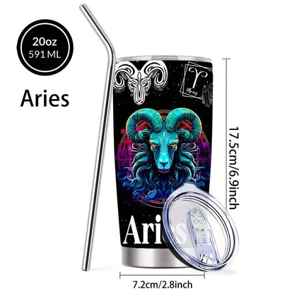 Insulated Tumbler 20oz Zodiac Sign 304 Stainless Steel with Lid, Straw and 12 Horoscope Options