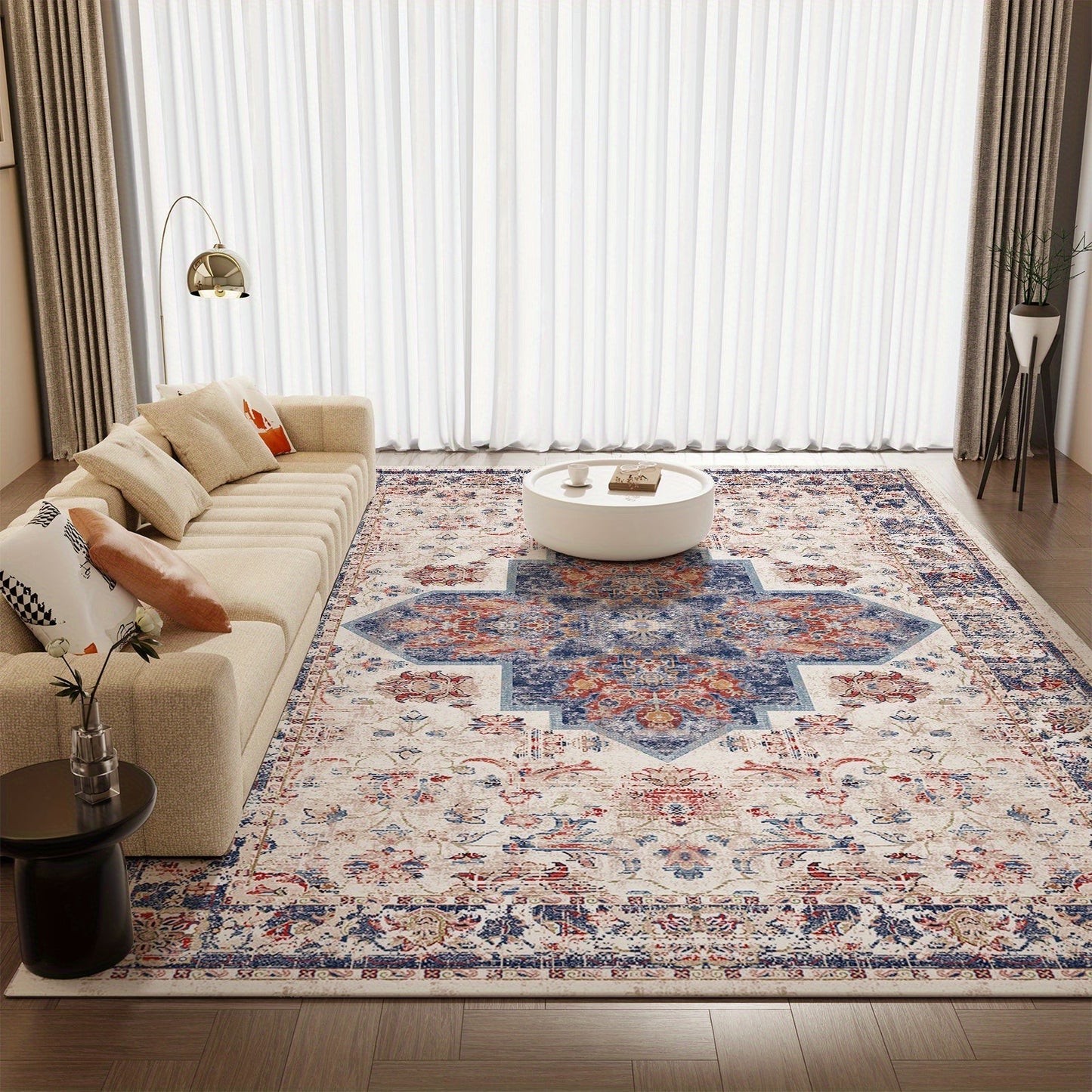 Area Rug Retro Tie-Dye Print in Orange, Grey or Light Green with Three Machine-Washable Sizes