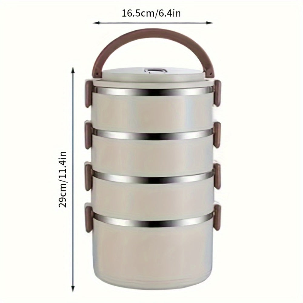Four-Layer Lunch Box Set, Stackable Stainless Steel Meal Containers with Carry Bag and Cutlery