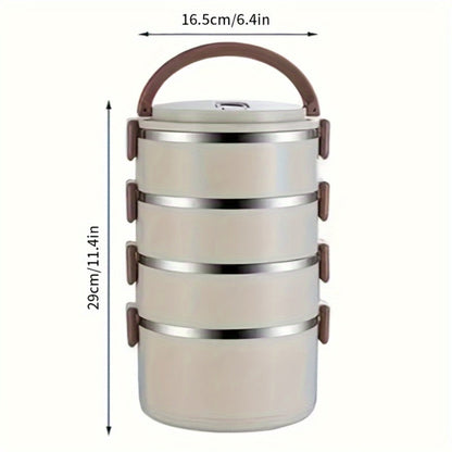 Four-Layer Lunch Box Set, Stackable Stainless Steel Meal Containers with Carry Bag and Cutlery