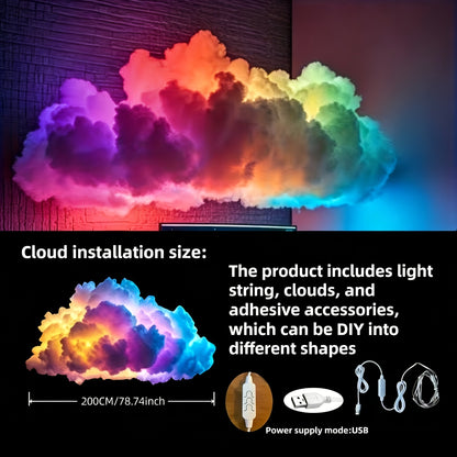 3D Thunder Cloud Lamp RGB Music Sync LED Light USB Powered Sound Sensitive IC Mood Lighting for Entryways, Bedrooms and Living Spaces