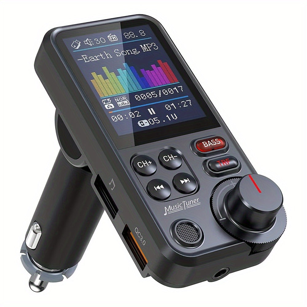 Car FM Bluetooth Transmitter with 1.8" Color Screen – 18W Fast Car Charger, Hands-Free Calls, Music Streaming, FM Modulator