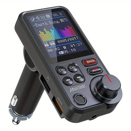 Car FM Bluetooth Transmitter with 1.8" Color Screen – 18W Fast Car Charger, Hands-Free Calls, Music Streaming, FM Modulator
