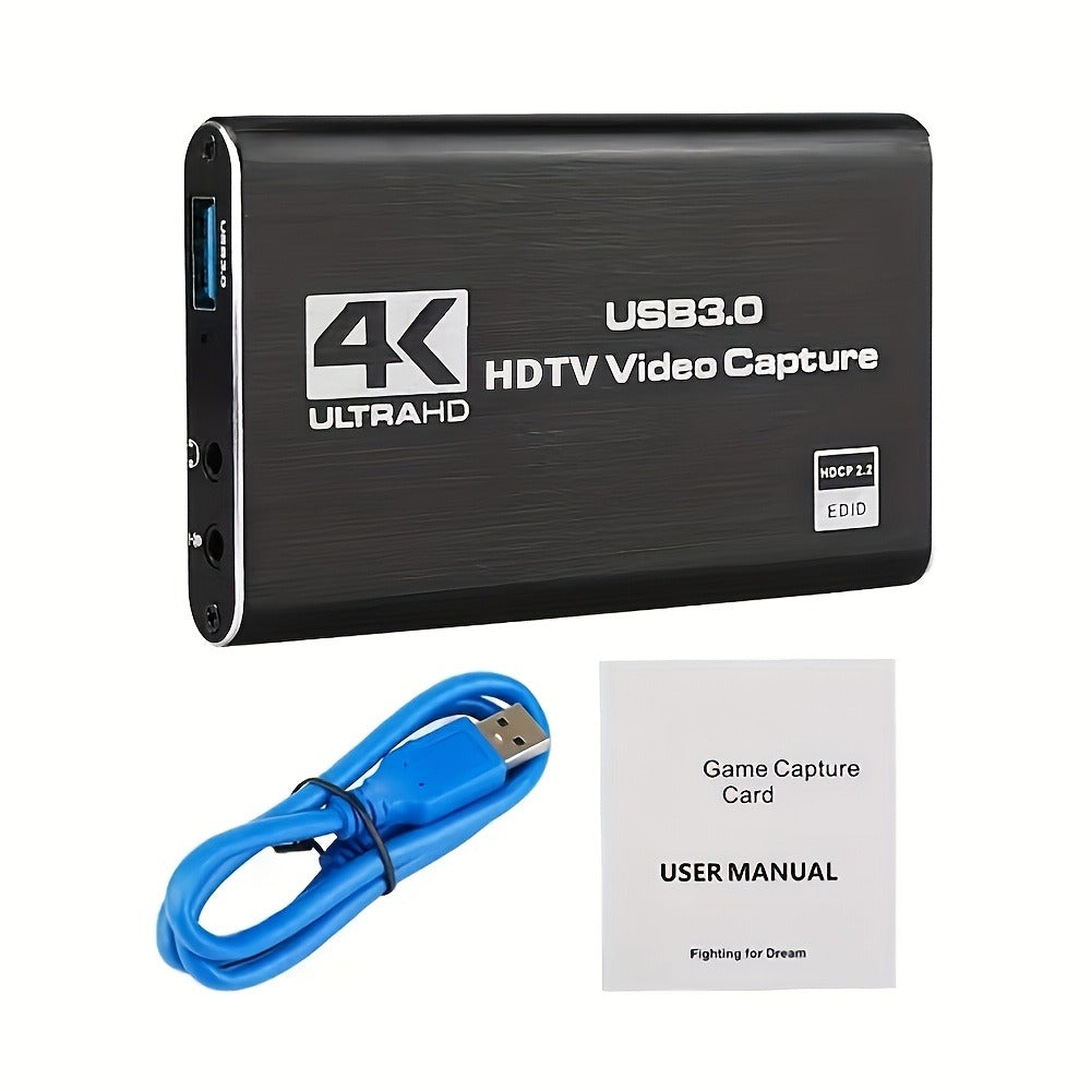 4K USB 3.0 Video Capture Card - 1080P 60fps HD Recorder, 4K UHD 60Hz Input, Compatible with OBS Live Game Streaming
