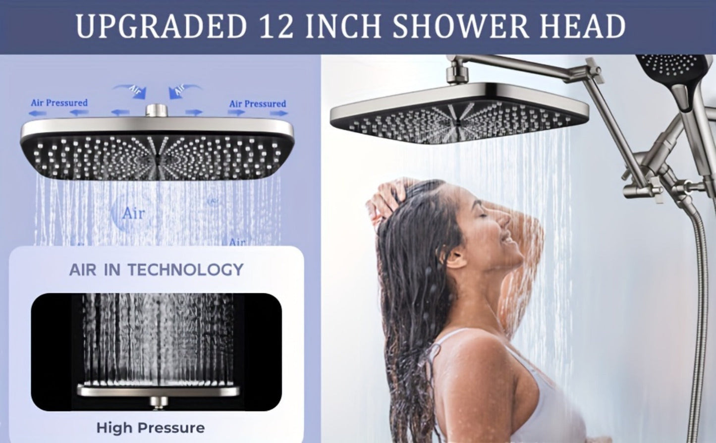 Rain Shower Head with Handheld Combo 12 Inch High Pressure Rainfall Showerhead Set, 4-Function Spray