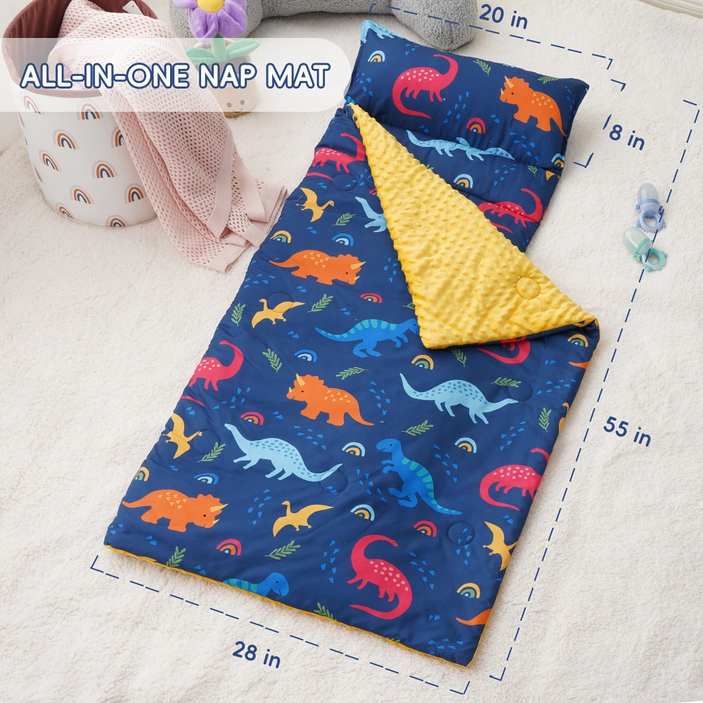 Kids Nap Mat Roll-Up Sleeping Mat for Daycare & Travel - 100% Polyester, Fun Prints for Entryways, Bedrooms and Living Spaces