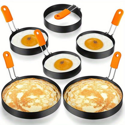 Egg Ring Set 6pcs Nonstick Stainless Steel Pancake Mold 4 Inch and 6 Inch Silicone Handle for Entryways, Bedrooms and Living Spaces