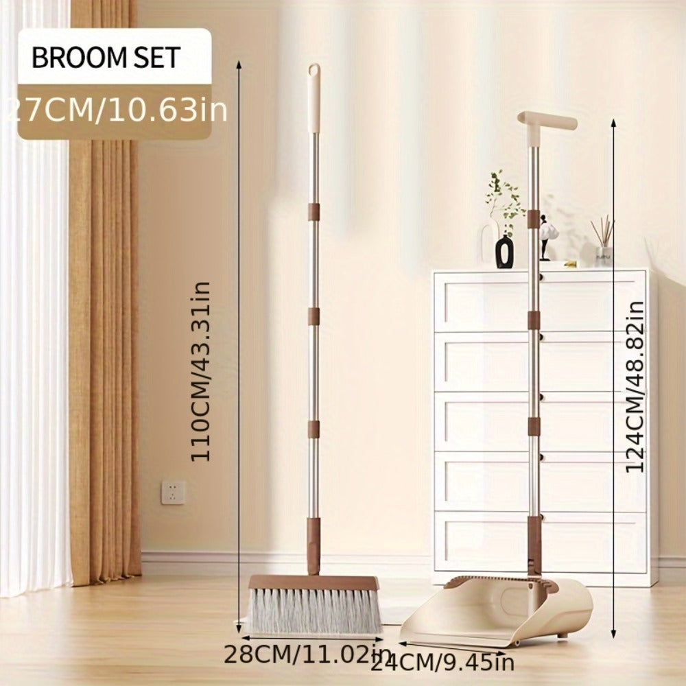 Folding Broom and Dustpan Set with Sectioned Handle, Rotating Head and Nine Blue, Orange or Khaki Checkout Options