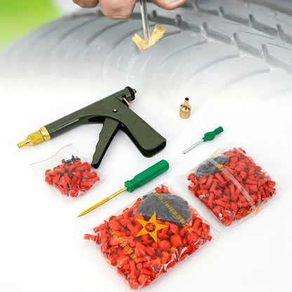 Tubeless Tire Repair Gun Kit with Mushroom Plug & Probe Nozzle, Spring-Loaded Puncture Fix Tool for Cars Trucks SUVs Travel Trailers & Fifth