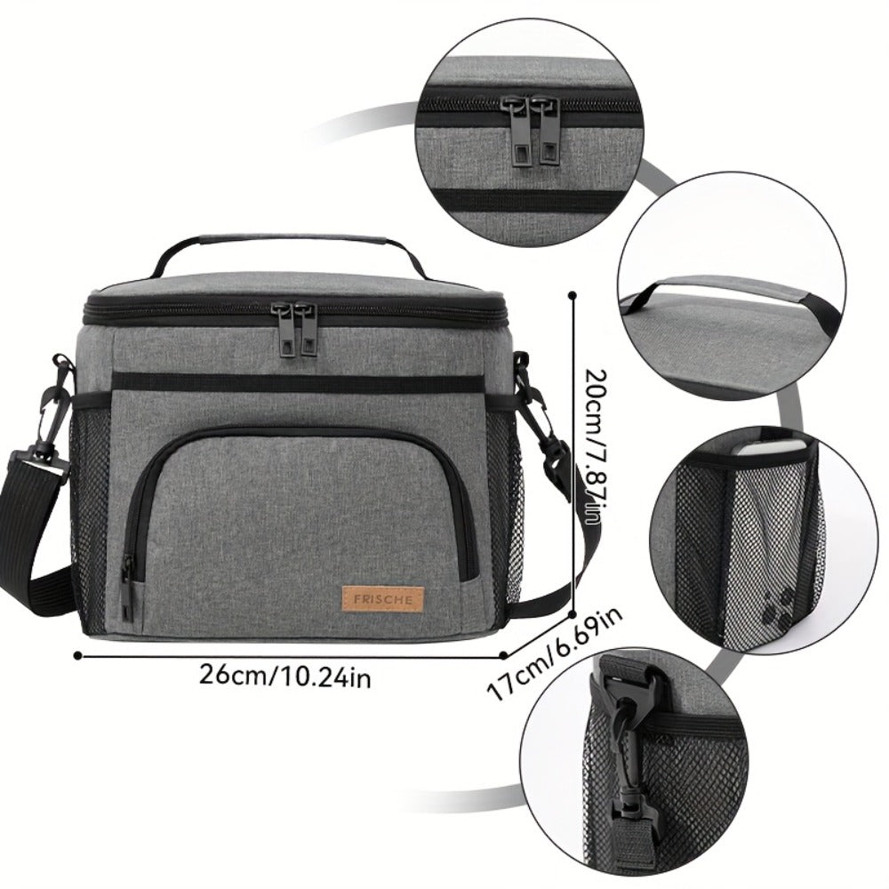 Insulated Lunch Bag with Adjustable Shoulder Strap – Leakproof Reusable Cooler Bag for Men Women Portable Fresh Keeper | Black Grey Blue |