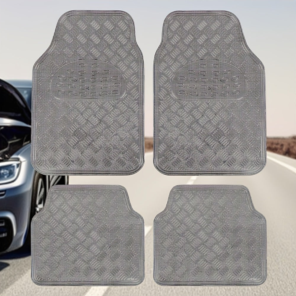 Molded Car Floor Mats, Four-Piece Front and Rear Set in Seven Solid and Carbon-Look Color Options