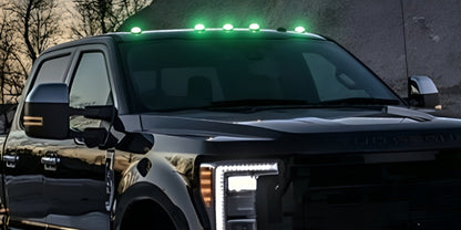 Solar Cab Roof LED Light Set, Five Adhesive-Mount Units in Green, Yellow or White with 13.5 cm Housings