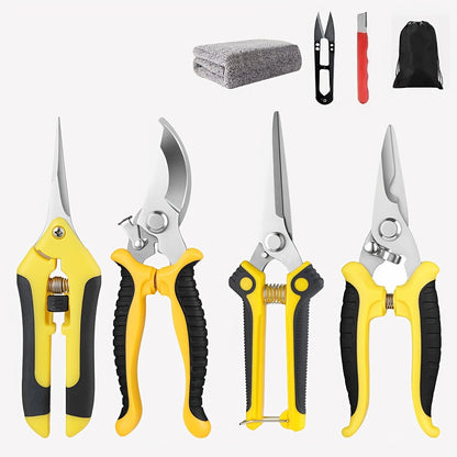 Gardening Pruning Tool Set 8 Piece Stainless Steel, Pruning Shears Scissors Pliers Handle with Wiping Cloth