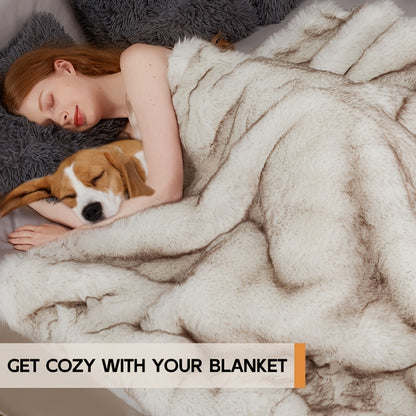 Faux Fur Throw Blanket 1060GSM Luxury – Super Soft Reversible Plush Mink Blanket for Bed Couch Sofa, Oversized Heavy Weight Cozy Blanket