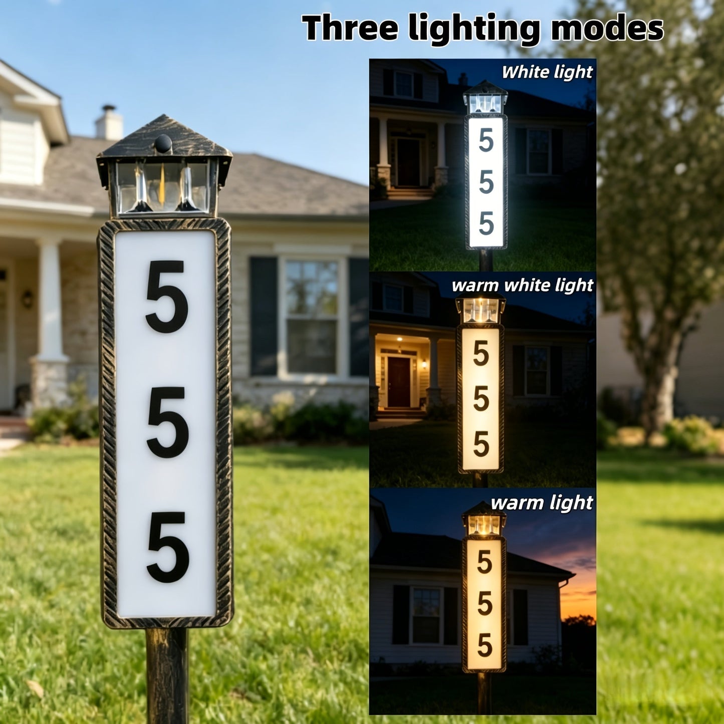 Solar House Number Light Outdoor, LED Address Sign Wall Lamp with Light Sensor, 3 Lighting Modes