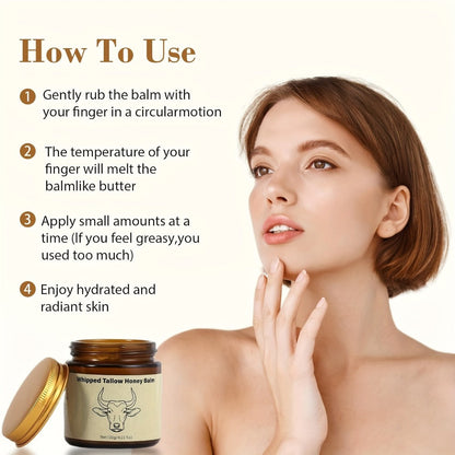 Beef Tallow Cream 4oz with Honey, Natural Fast-Absorbing for Face, Body, Hair & Dry Cracked Skin