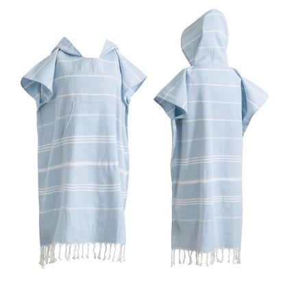 Hooded Beach Poncho Turkish Cotton Sandproof - Wearable Surf Changing Towel Thin Bathrobe, S & L