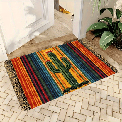 Area Rug Mexican Cactus Stripe Flannel Mat with Five Size and Set Choices for Kitchen or Entryway