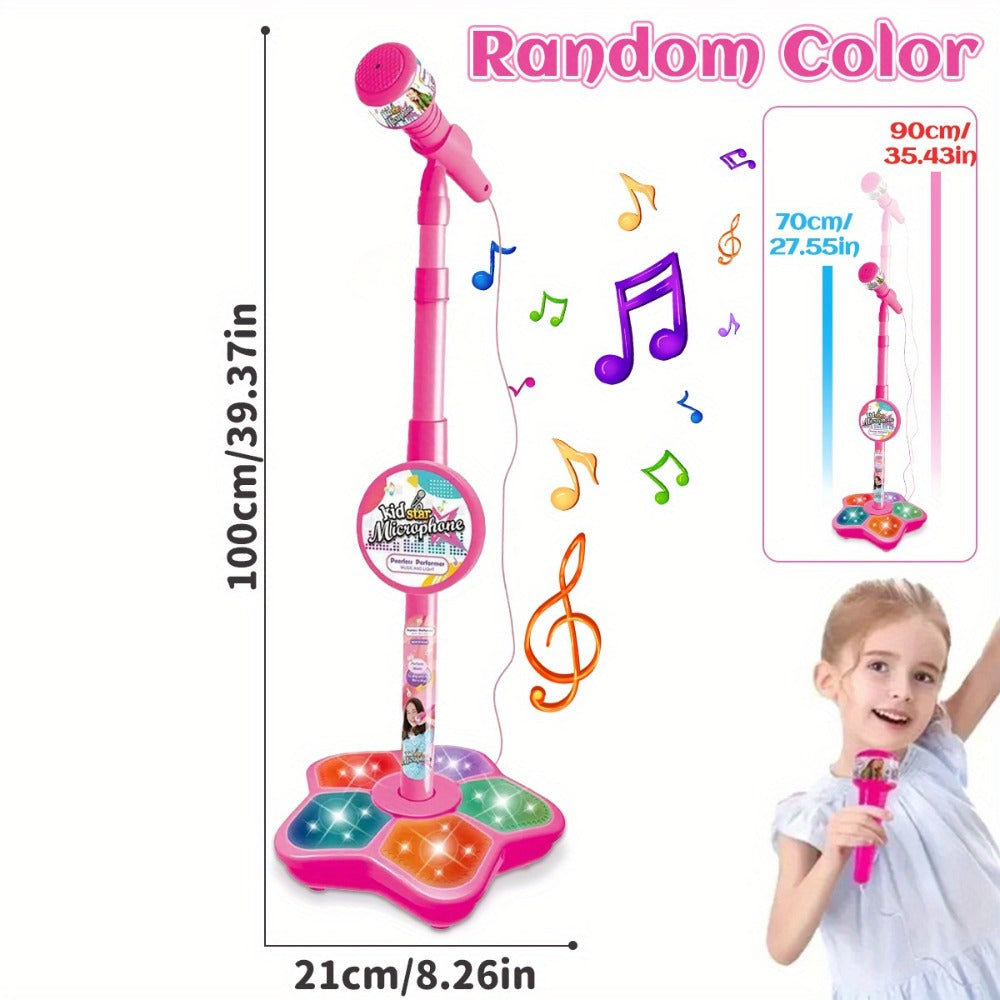 Kids Karaoke Microphone with Stand & Amplifier, Singing Toy for Girls Boys Age 3+, Random Print Design