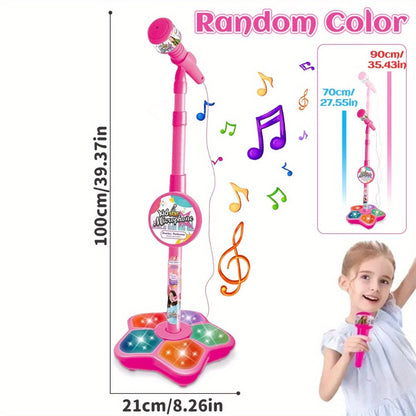 Kids Karaoke Microphone with Stand & Amplifier, Singing Toy for Girls Boys Age 3+, Random Print Design