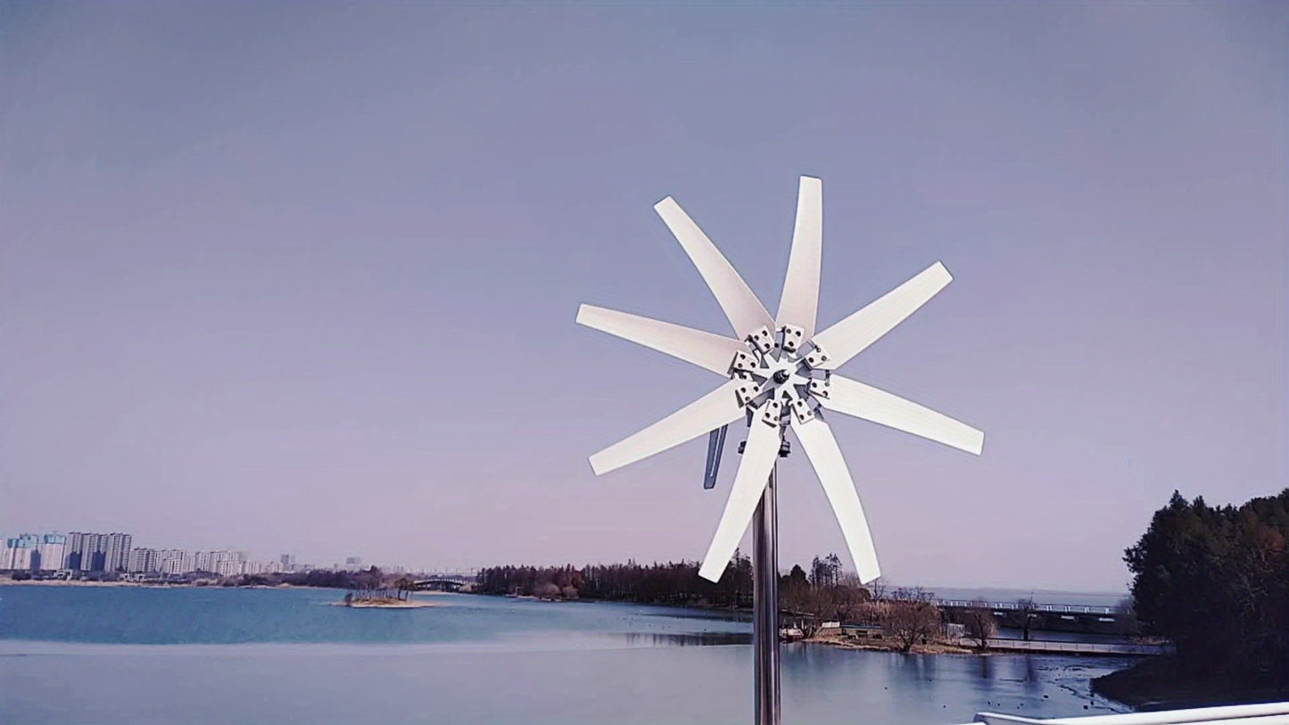 Wind Turbine Generator 1000W 12V/24V, 8-Blade MPPT Controller Kit, Coreless Magnet Home Rooftop Off-Grid Power System Windmill
