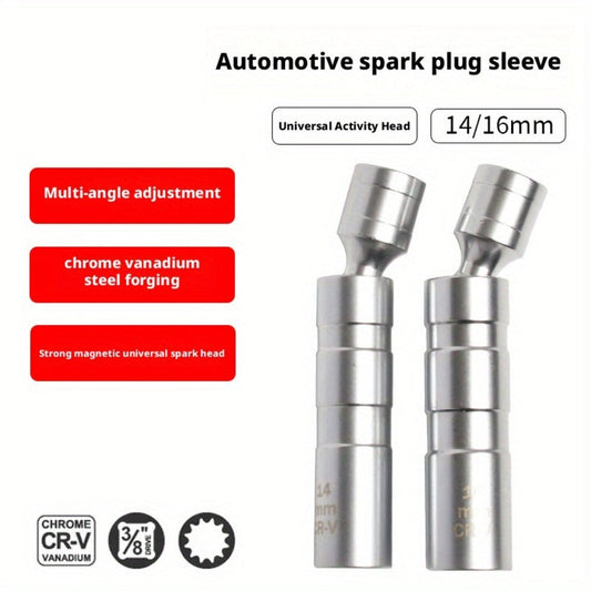 Magnetic Spark Plug Socket Set 14mm 16mm with 3/8" Drive Alloy Steel Ratchet Wrench 2-Piece Universal Spark Plug Removal Tool Kit for Car