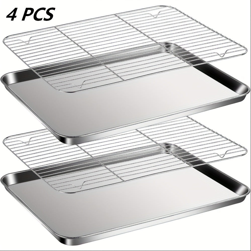 Baking Sheet and Rack Set Stainless Steel Half Sheet Pan with Cooling Rack Rust Free for Cookie for Grilling, Camping and Outdoor Meals