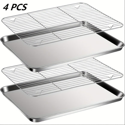 Baking Sheet and Rack Set Stainless Steel Half Sheet Pan with Cooling Rack Rust Free for Cookie for Grilling, Camping and Outdoor Meals