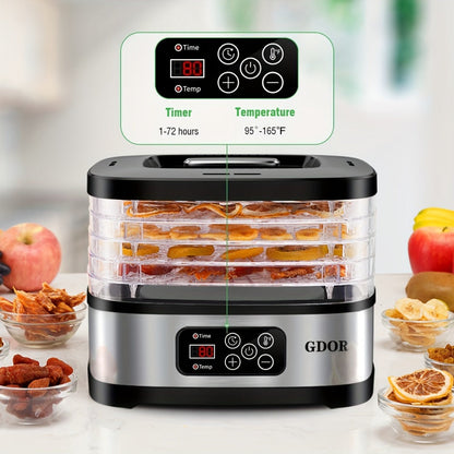 Food Dehydrator Machine 5-Tray with 72H Timer & LED Display, Adjustable Temperature Control, Includes Mesh Screen