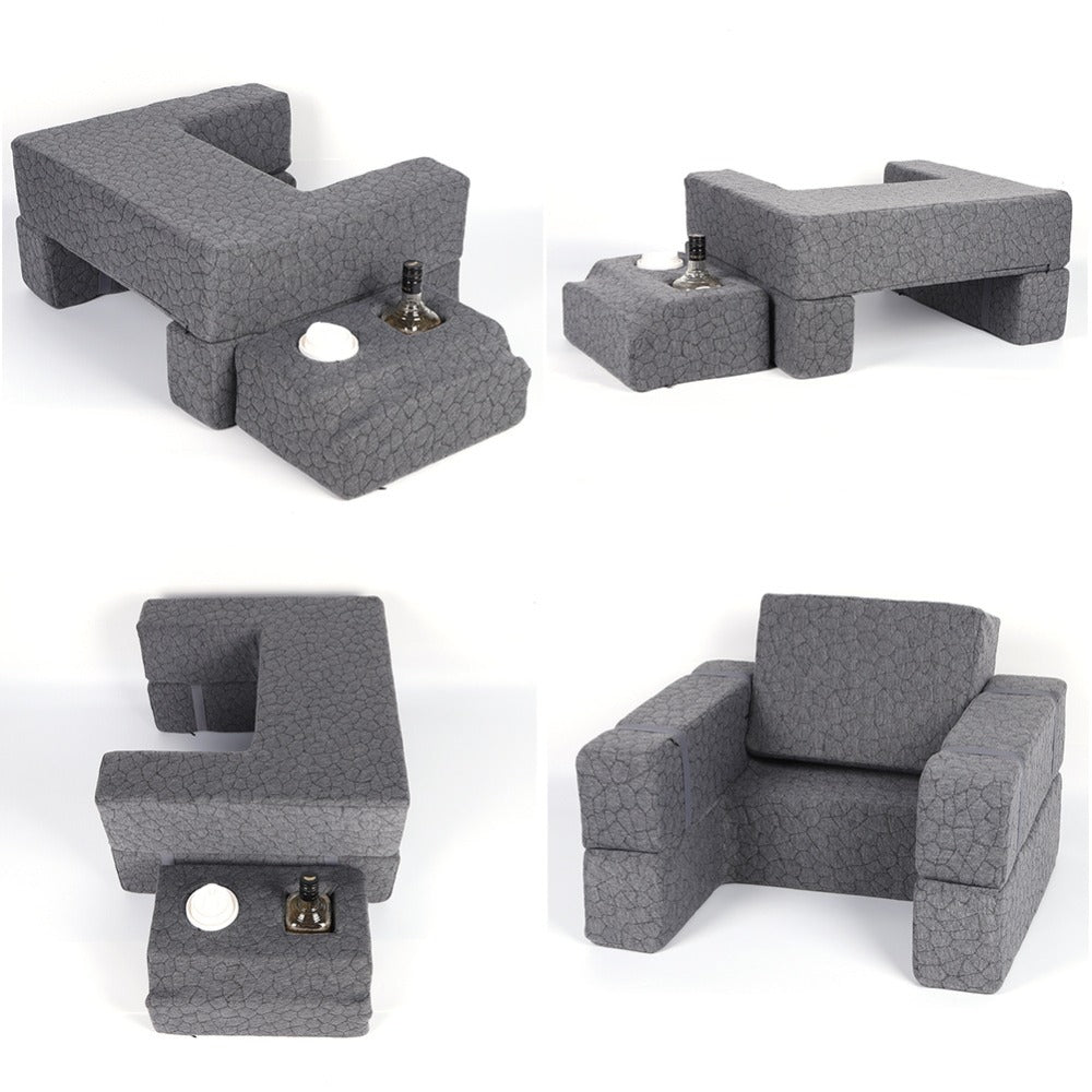Modular Gray Reading and Gaming Cushion with Armrests, Cup Holders, Side Pockets and Detachable Sections