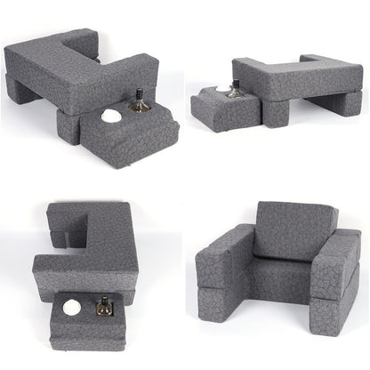 Modular Gray Reading and Gaming Cushion with Armrests, Cup Holders, Side Pockets and Detachable Sections