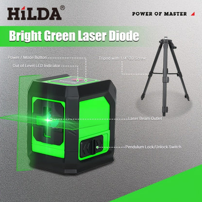 Green-and-Black Cross-Line Laser Level in Two Kits with Optional Black Tripod Checkout Pictured
